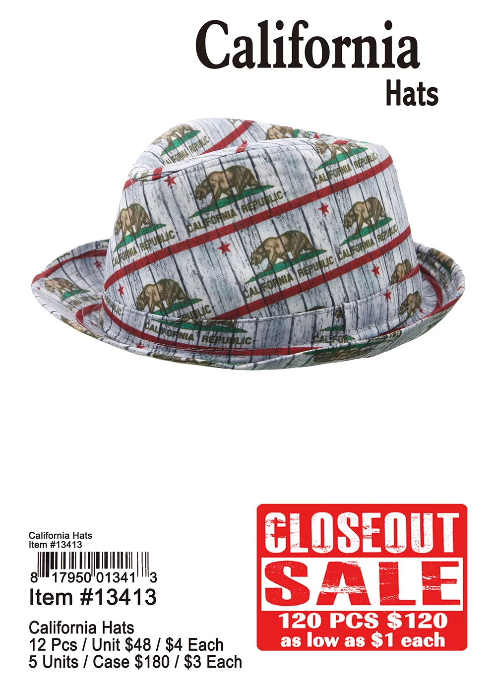 California Hats - Closeout 120 Pcs.